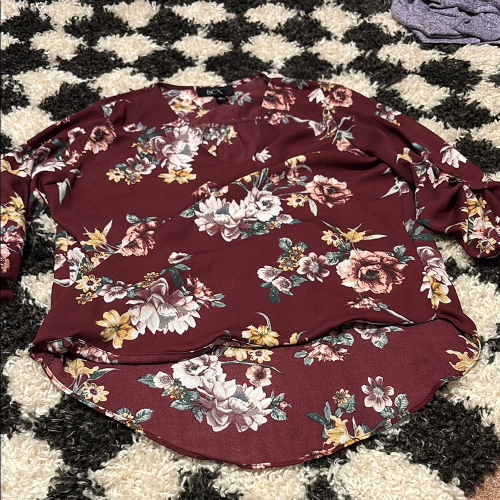 BCX Burgundy Floral Women's Blouse
